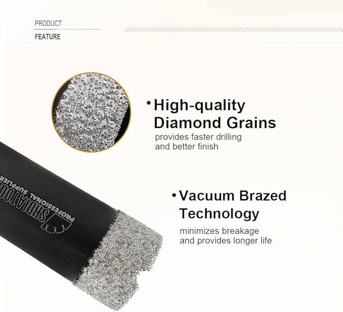 SHDIATOOL Diamond Core Drill Bits 1-1/8 Inch for Porcelain Ceramic Tile Marble Brick Vacuum Brazed Hole saw 28mm