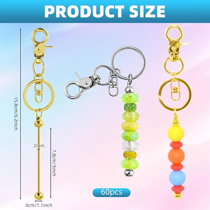 60 Pcs Beadable Keychains Bulk Kit – DIY Keychain Making Supplies - Image 2