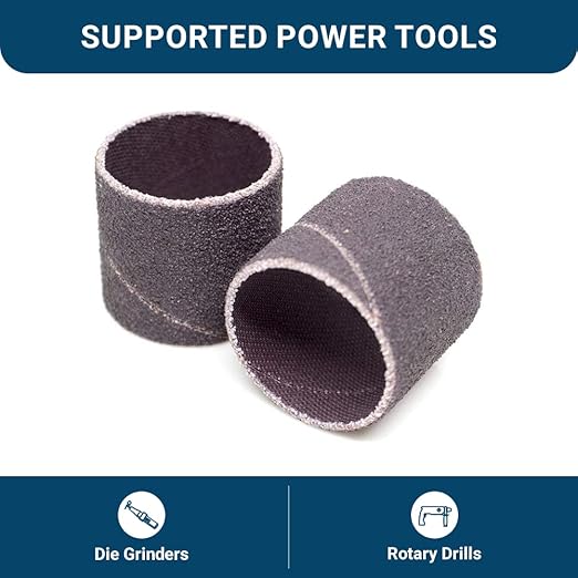 Benchmark Abrasives 1" x 1" Aluminum Oxide Abrasive Spiral Bands for Rotary Tools, Drum Sleeves for Sanding Deburring Blending Polishing on Metals Plastic Wood Rubber (10 Pack) - 120 Grit