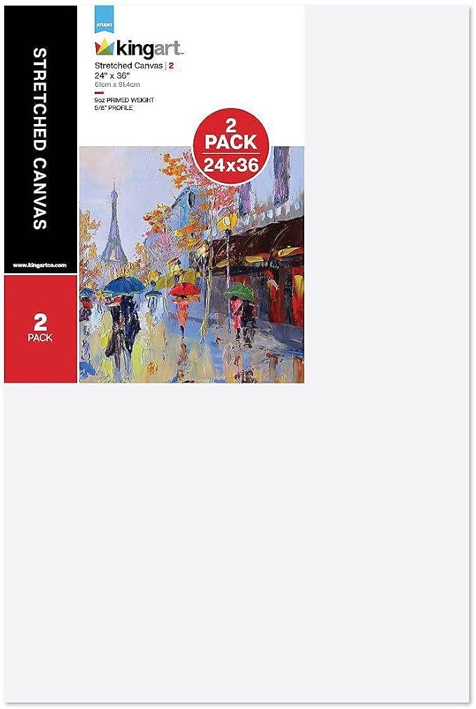 KINGART Stretched White Canvas Set – Rectangle, 24x36 Inch, Triple Gesso Primed by KINGART