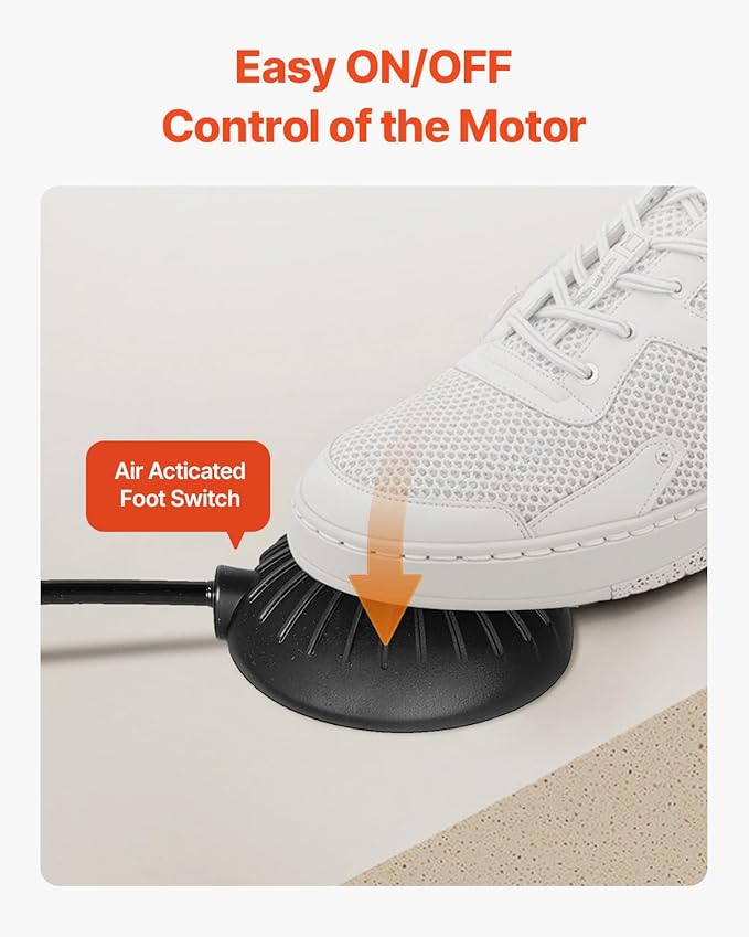 VEVOR Drain Cleaning Machine 50 FT x 3/8 Inch, Sewer Snake Machine Auto Feed, Drain Auger Cleaner with 4 Cutter & Air-Activated Foot Switch for 1" to 4" Pipes, Orange, Black