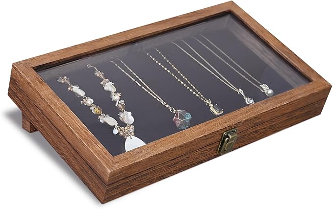 MOOCA Tempered-Glass Top Wooden Jewelry Display Case - Image 5