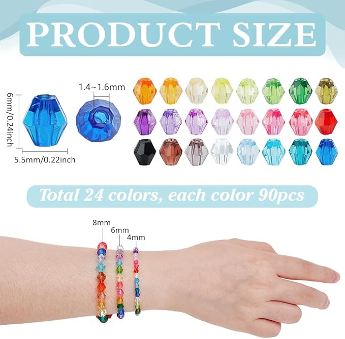 PH PandaHall 2160pcs 6mm Crystal Beads Bicone Bracelet Bead Faceted Acrylic - Image 3