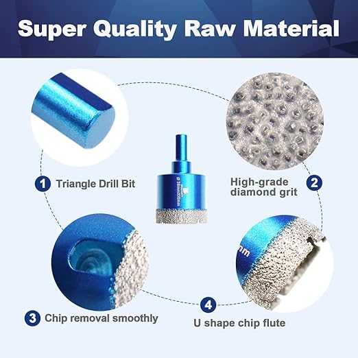 Dry Diamond Core Drill Bit Set,BRSCHNITT 1 1/2 Inch (38 mm) Diamond Hole Saw Core Drill Bit with Triangle Shank for Porcelain Tile Ceramic Stone Granite Marble