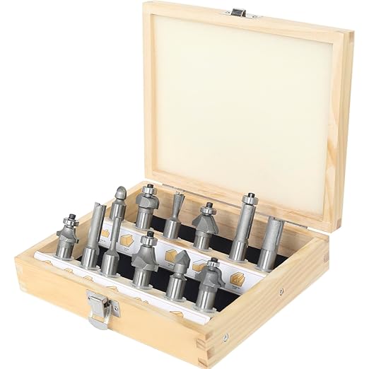12pcs Router Bit Set,1/2 inch Shank,12 Pieces Carbide Tipped Router Bits/Router Cutters for Woodworking Beginners with Wooden Case