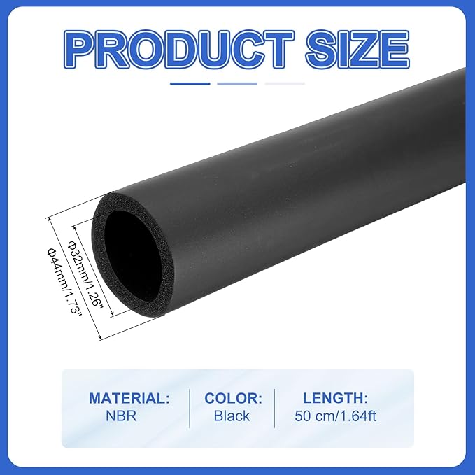 uxcell Pipe Insulation Tube Foam, 1-1/4" ID x 1/4" Thick x 1.64ft Foam Pipe Cover Non-Slip Hollow Tubing Guitar Air Conditioner Stand Fitness Equipment Handles, Black