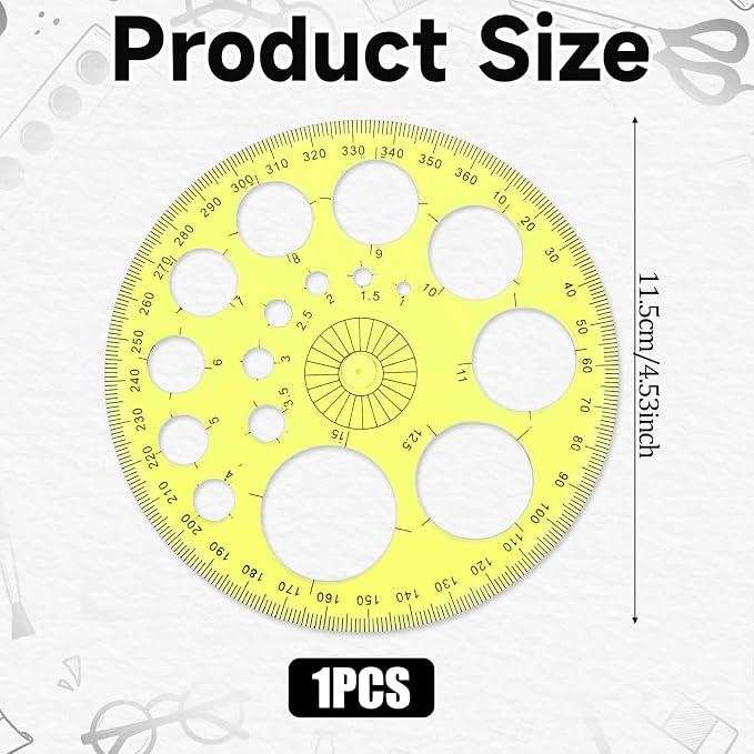 Circle Template 360° Protractor Round Stencil, Plastic Circle Ruler - Image 2