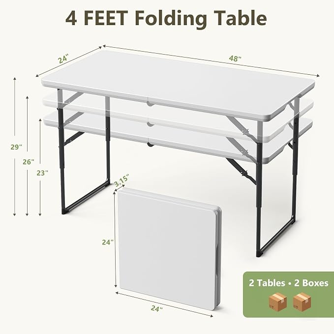 Folding Table 2 Pack, 4 FT Foldable Plastic Table - Image 3