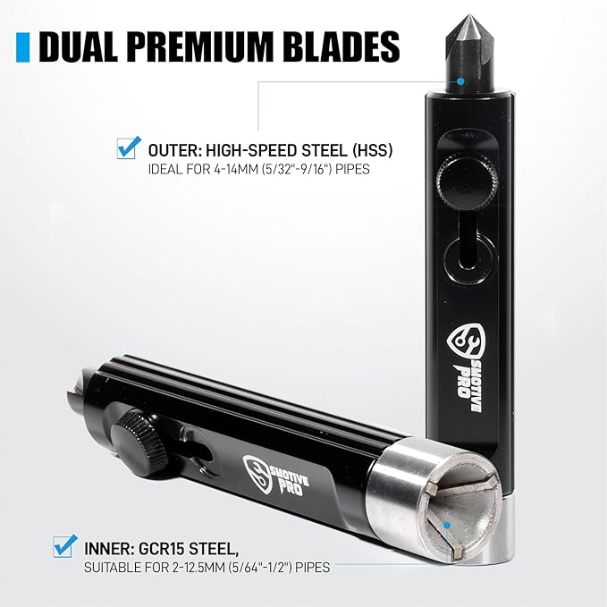 Dual-End Rimming & Deburring Tool, Internal & External Pipe Deburring Tool for 3/16" to 1/2" Tubing, Achieve Optimal Tubing Flaring for Brake/Copper/Hydraulic Lines
