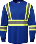Hi Vis Safety Long Sleeve Shirts，High Visibility Class 3 T Shirts with Reflective Strips and Pocket, Quick Dry Mesh Construction Work Shirt for Men/Women (Blue,2XL)