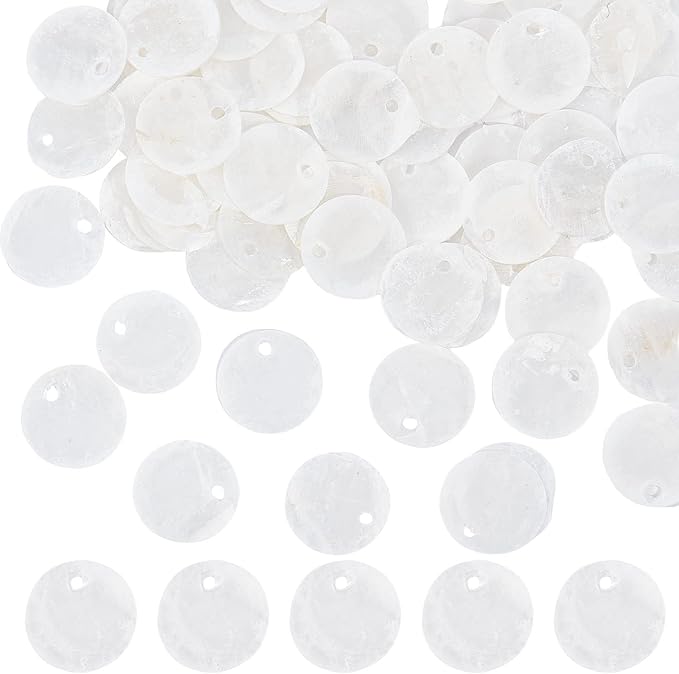 SUNNYCLUE 1 Box 100Pcs Shell Charms Seashell Charm Capiz Shells 15mm Flat Round by SUNNYCLUE