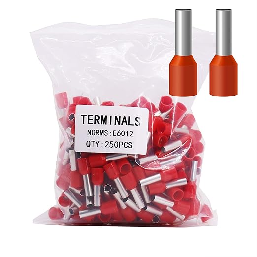 Fidioto 10AWG Wire Ferrules Terminals, 250pcs AWG10 Red Ferrule Connector kit Wire Insulated Cord Pin Ends Terminals for Electric, Industrial, Chemical Industry, Power Control System, etc.