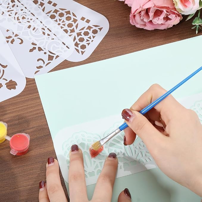 ORIGACH 12 Pcs Flower Border Stencil, Ornate Mandala Border PET Stencil Template - Image 3