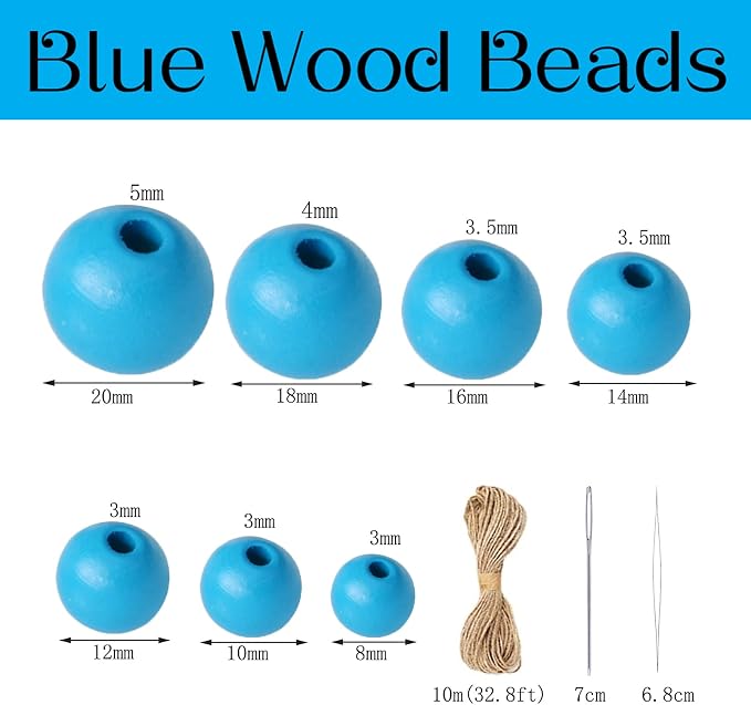 500Pcs Blue Natural Wooden Beads - Image 2