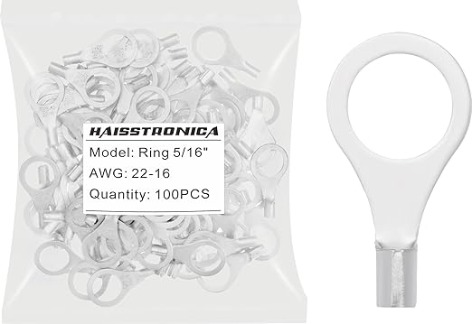 haisstronica 100pcs 5/16" Ring Terminals,AWG 22-16 Brazed Seam Non-Insulated Copper Wire Connectors