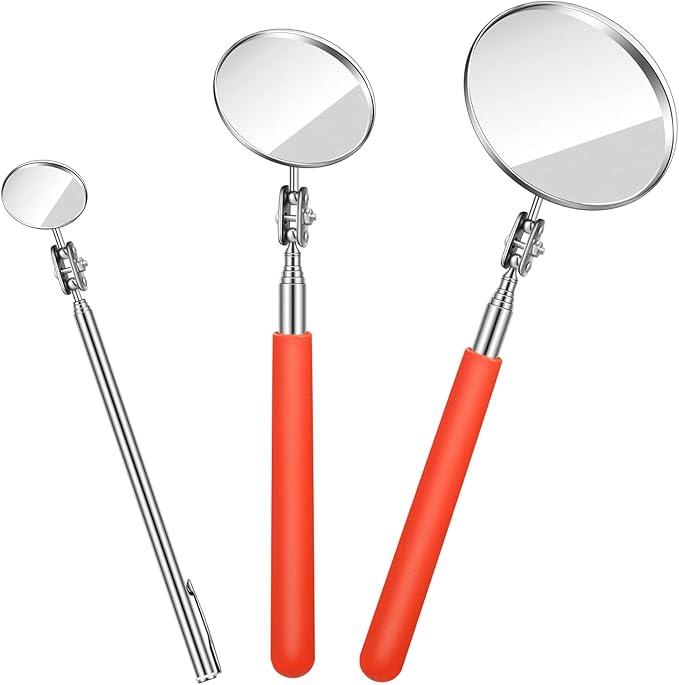 Flutesan 3 Pieces Telescoping Inspection Mirror Adjustable Observe Round Telescoping Inspection Mirror Tool for Checking Vehicle, Observing The Eyelashes, Mouth and Small Part, Orange, 3 Sizes