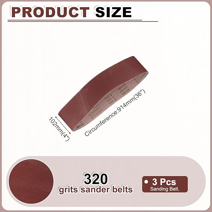 HARFINGTON 4 x 36 Inch Sanding Belts, 3 Pcs 320 Grits Aluminum Oxide Abrasive Belt Sander File Belt for Woodworking, Metal Polishing, Knife Sharpener