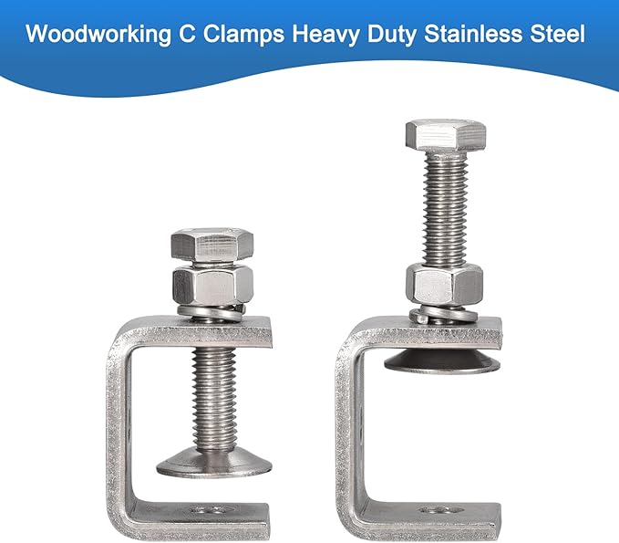 2 Pack 304 Stainless Steel C Clamps with 30mm/1.18" Stable Wide Jaw Opening Tiger Clamp for Woodworking Welding Construction Household Mount