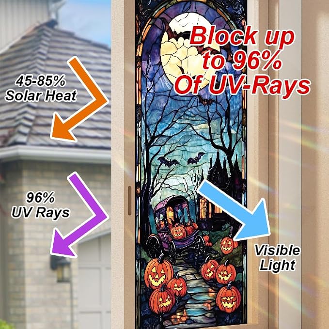 Halloween Stained Glass Window Film 17.71x39.97 Inch Pumpkin Carriage Ghost - Image 4