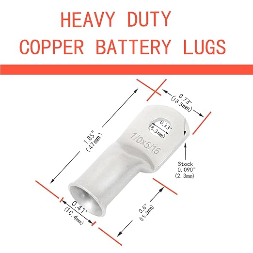25Pcs 1/0 AWG 5/16"(M8) Stud Tinned Copper Ring Terminals Battery Cable Ends Wire Lugs 1/0 Gauge Battery Cable Lugs Heavy Duty Cable Lugs Bare Copper Eyelets Tubular Ring Terminal Connectors