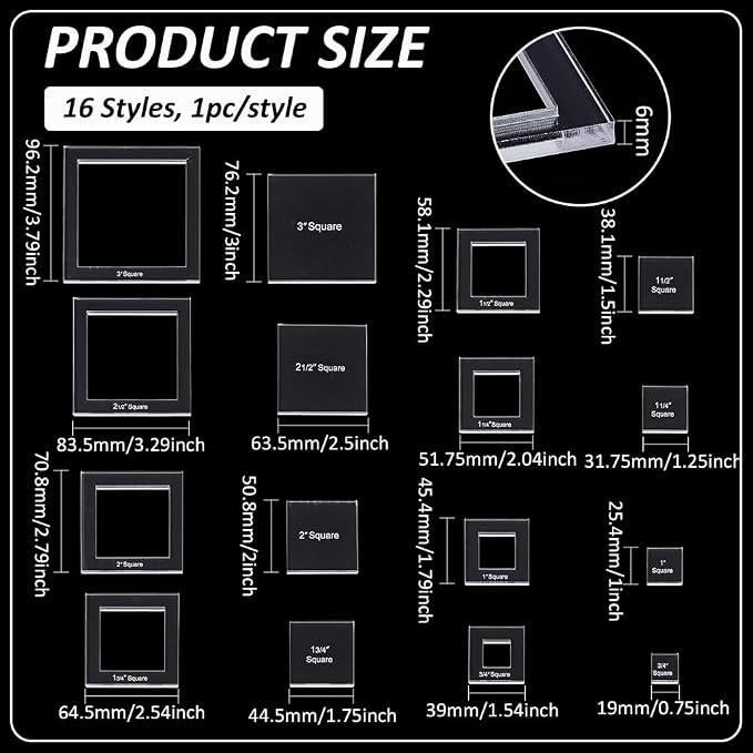 BENECREAT 16 Sizes Square Quilting Template, Acrylic Intricate Sewing Machine - Image 3