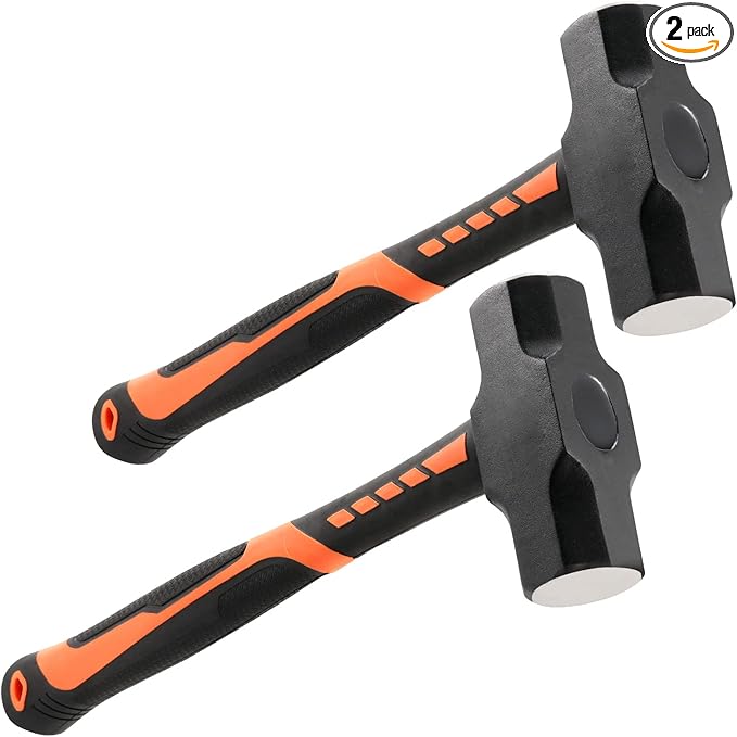JOIKIT 2 PCS 3 Pound Sledge Hammer, Drilling/Crack Hammer with Forged Steel Head and Non-Slip Shock Absorbing Grip, Solid Construction for Demolition Work