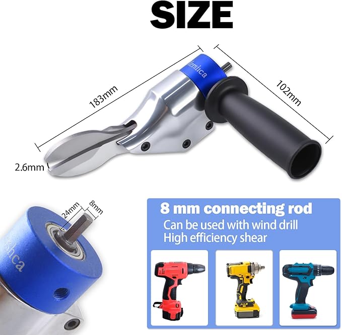 360° Pivoting Drill Metal Shear Attachment, Professional Power Tool Accessory for Cordless & Corded Drills, Heavy-Duty Metal Cutter for Iron, Aluminum & Copper Sheets with Adjustable Handle- B
