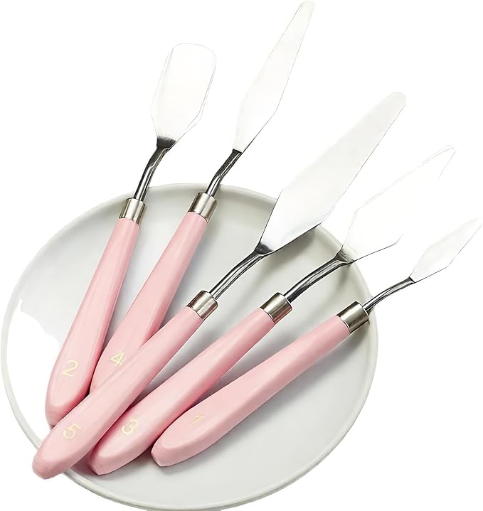 Palette Knife Set 5PCS Pink Handle Stainless Steel - Image 2