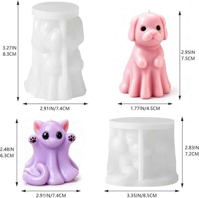 2 Pack Ghost Cat & Dog Candle Mold, 3D Silicone Resin Casting Mold Set | - Image 2