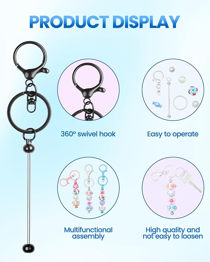 RQAYE 30pcs Beadable Keychains keychain bulk kit cute blank bead keychain strip - Image 3