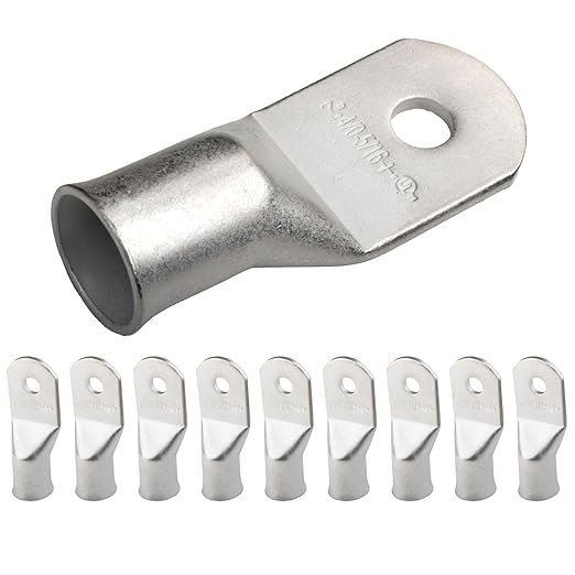 SELTERM 10pcs 4/0 AWG (XL)-5/16" Stud Tinned Copper Wire Lugs, Heavy Duty Battery Cable Ends,0000 Gauge Ring Terminals, UL Battery Lugs Marine Grade Copper Eyelets Battery Terminal Connectors