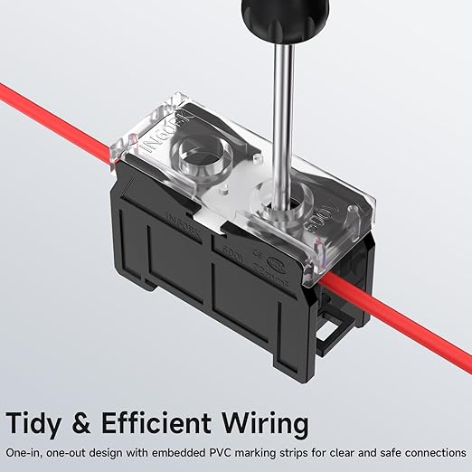 2Pcs DIN Rail Terminal Blocks with Cover, IN60BK 600V 90A 22mm² Electrical Connection Terminals, 4Pcs 14-12 AWG Insulated Fork Spade Wire Connectors & 3.15 Inch DIN Rail Included
