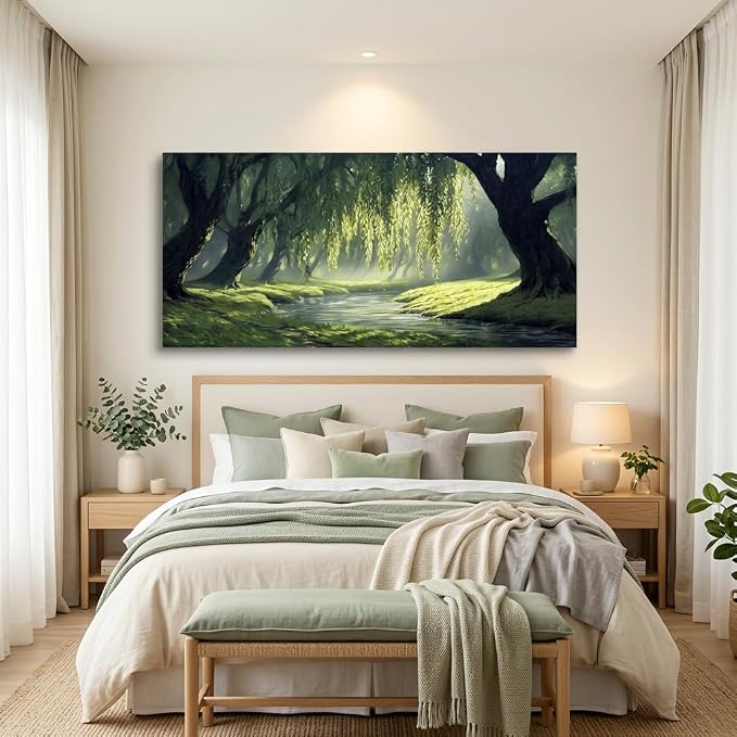 ZESTRILIA Willow Trees Forest Canvas Wall Art, Peaceful River Landscape - Image 7