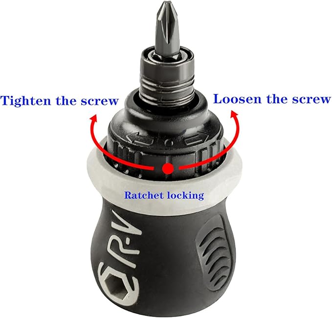 Buspoll Ratcheting Stubby Screwdriver - Adjustable Length, Reversible Dual End, Magnetic Tip - Compact, Portable, Pocket Size.
