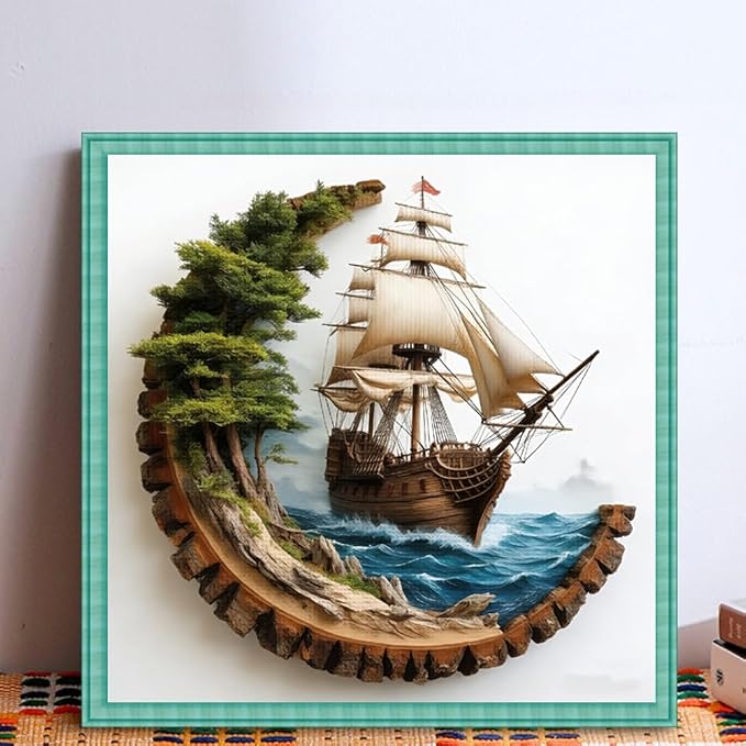 KYOQFVN Sailboat Stamped Cross Stitch Kits, Ocean Sail Boat Needlepoint Counted - Image 4