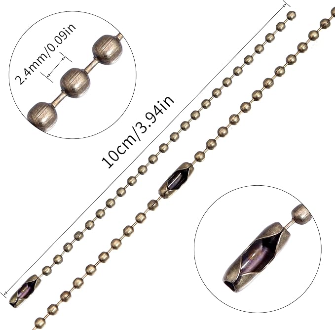Lemonkey 100Pcs Ball Beads Chain Bulk, Bronze Keychain Rings Metal Chain - Image 2