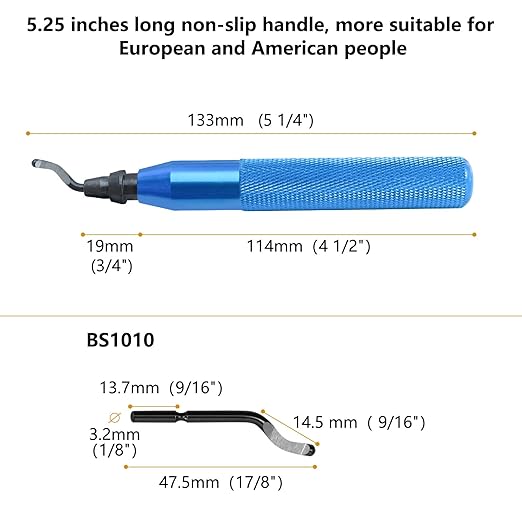 Deburring Tool with 10 High-Speed Steel Blades – 360° Swivel Head for Metal, Plastic, Resin, 3D Prints, Copper & PVC Pipes – Heavy-Duty Hand Deburr Tool with Extended Aluminum Handle – Blue