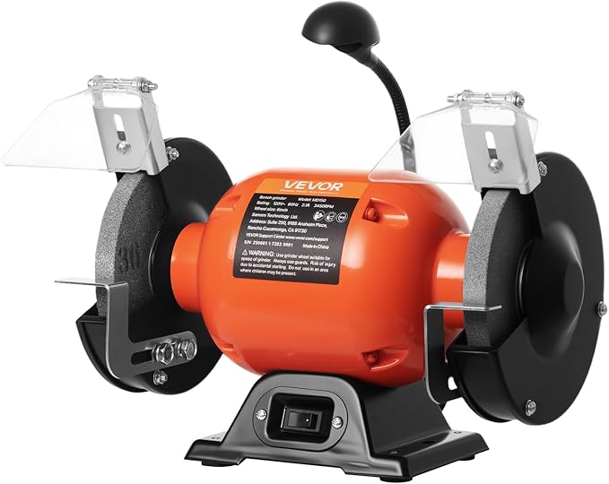 VEVOR Bench Grinder, 6-inch Single Speed Bench Grinder, 3450RPM High-Speed Table Grinders with 250W 2.1A Induction Motor, 36/60-Grit Grinding Wheels & LED Work Light for Fast Sharpening Grinding
