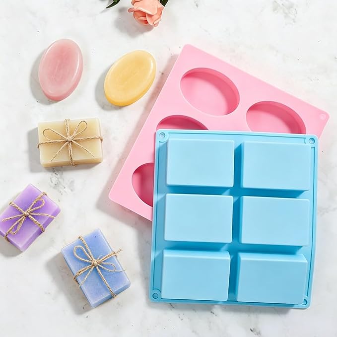 SJ 6 Cavity Silicone Soap Molds, Rectangle Oval Soap Molds - Image 2