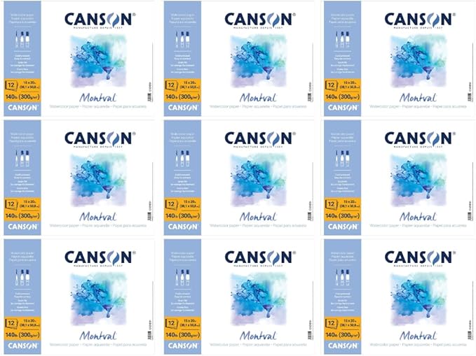 Canson Montval Watercolor Pad, Cold Press, 140 lb., Tape Bound, 12 Sheets/Pad by Unknown