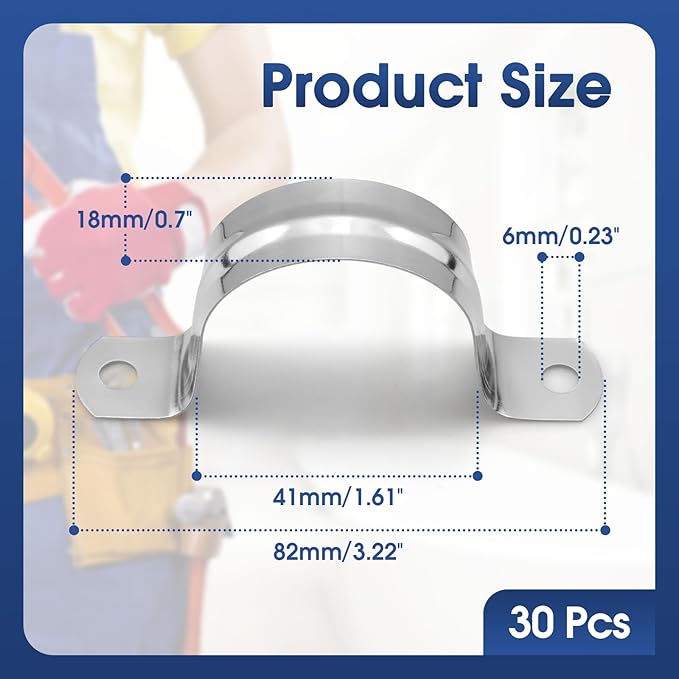 30PCS M40 Rigid Pipe Strap 1-1/2 Inch Two Hole Stainless Steel Tube Strap Tension Clip Clamps Heavy Duty Pipe Clamp U Clamp U-tube Clamp