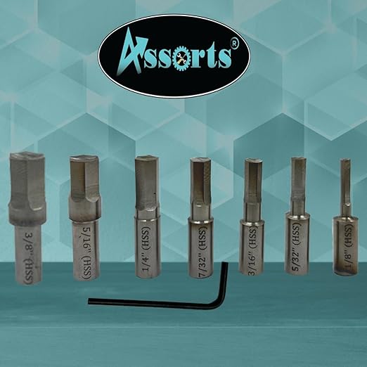 ASSORTS Precision Rotary Broach Holder with MT3 Shank (M12 x 1.75 Drawbar) – Includes 7-Piece HSS Hex Punch Set for CNC, Lathe, Milling & Drilling Machines