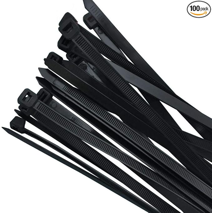 Black zip ties large Cable ties Nylon zip ties 16 inch long Zip ties100 per pack Environmentally friendly Industrial quality Uses 3 latches for stronger locks With 60 Pounds Tensile