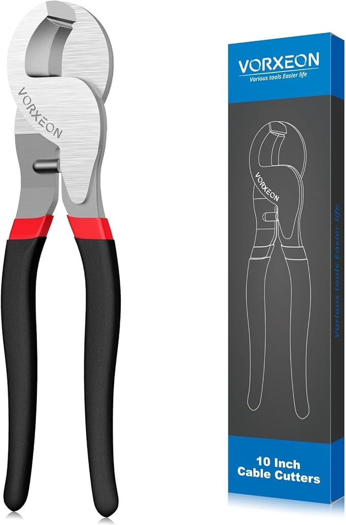 Cable Cutters 10 Inches Black, Heavy Duty High Leverage Cutter Tool Big Wire Cutters for Aluminum, Copper, Communications and Ethernet Cable