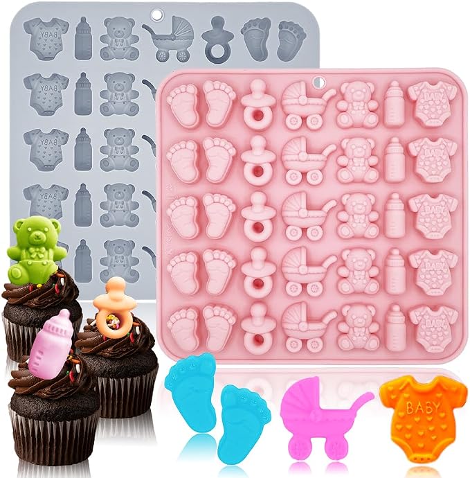 2 Pack Baby Shower Molds Silicone, 35 Cavity Baby Feet Molds by BENEKIY