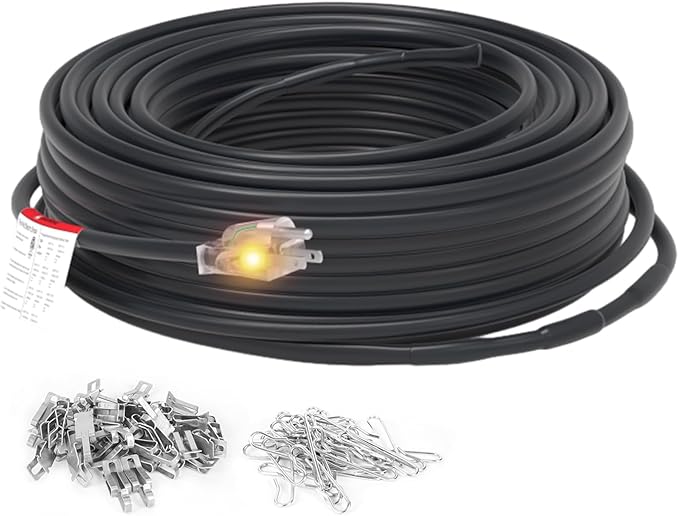 HEATIT 8JHSF1 Self Regulating Pre-Assembled Heating Cable with Spacer and Clips, Heat Tape for Roof Deicing and Pipe Freeze Protection,120V 8W/ft, 36FT