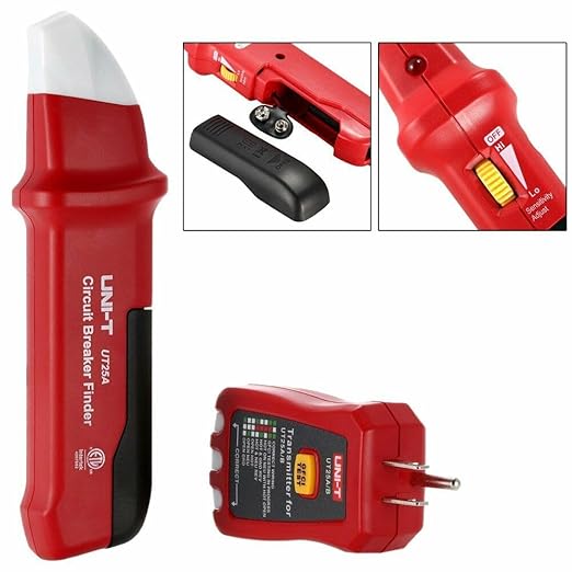 UNI-T UT25A Digital AC Circuit Breaker Finder and Tracker Kit with Electrical Integrated GFCI Outlet Socket Tester, Working on AC 90-120V, Adjustable Sensitivity Buzzer Indication, Flashing LEDs