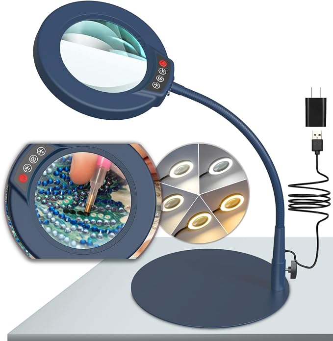 10X Magnifying Glass with Light and Stand, 5 Color Modes Stepless Dimmable LED by KRSTLV