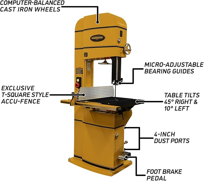 Powermatic ArmorGlide 18-Inch Woodworking Bandsaw, 5 HP, 230V 1Ph (Model PM1800BT)