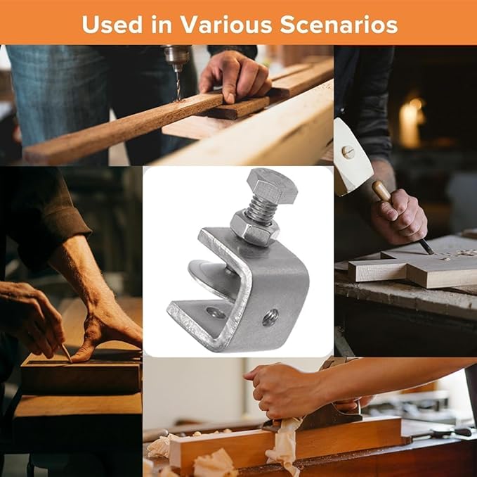 Stainless Steel C Clamps, Mini Tiger Clamp Set for Mounting, Heavy Duty Metal U Clamps, Small Desk G-Clamp with 0.79 Inch Stable Wide Jaw Opening for Metal Working Woodworking Welding Building (6pcs)